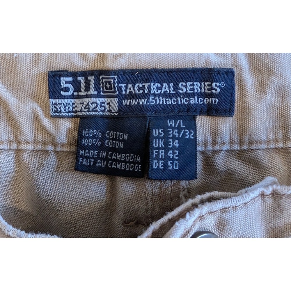 5.11 Tactical Series 74251 Men's Size 34/32 Dark Khaki Cargo Work Utility Pants - Picture 8 of 16
